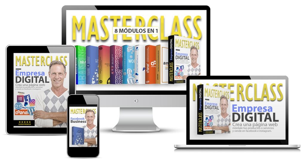 Curso online para crear una página web y vender productos y servicios en Facebook e Instagram que incluye 8 módulos sobre WordPress Branding Paypal Elementor cPanel y más