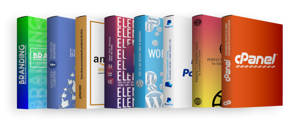 Módulos complementarios de marketing digital que contienen estudios de branding, facebook, amazon, elementor, wordpress, paypal, landing pages y cpanel.