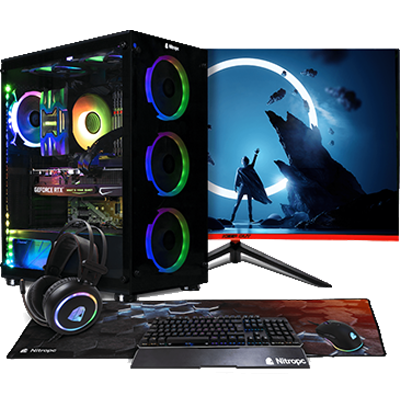 Un CPU descubierto a lado de un monitor de PC y un teclado con auriculares