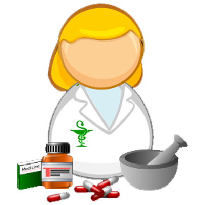 Ícono de doctora con medicina al costado