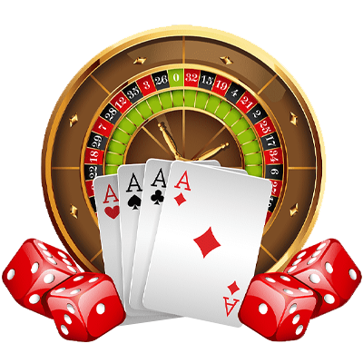 Cartas de mesa con dados y ruleta rusa representativo de casinos o casas de apuestas