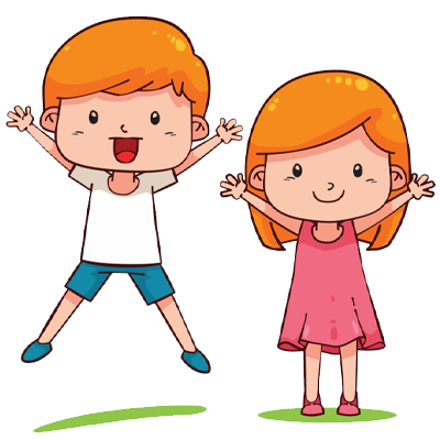 Caricatura de 2 niños alegres con los brazos abiertos