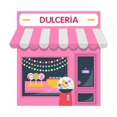 Fachada de dulcería rosada animada