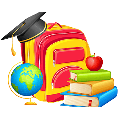 Gorro de graduado con útiles escolares