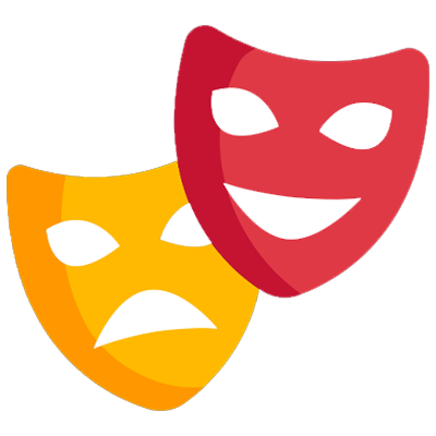 Máscaras de teatro roja y anaranjada