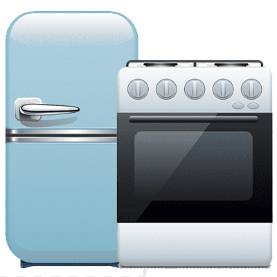 Refrigeradora celeste y una cocina blanca