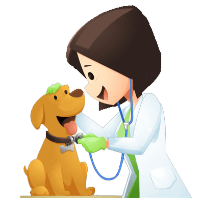 Niña veterinaria con un perro contento